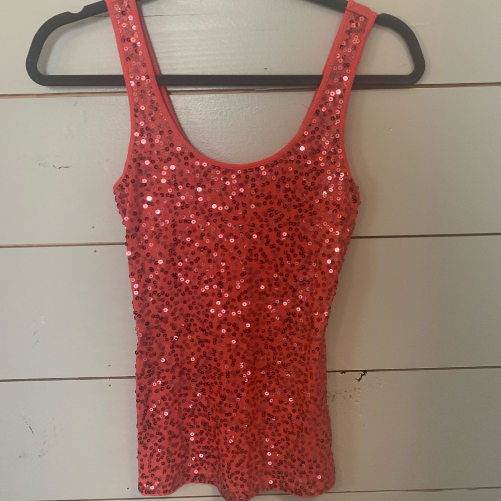 EXPRESS | SEQUINED | tank top | Coral | XS